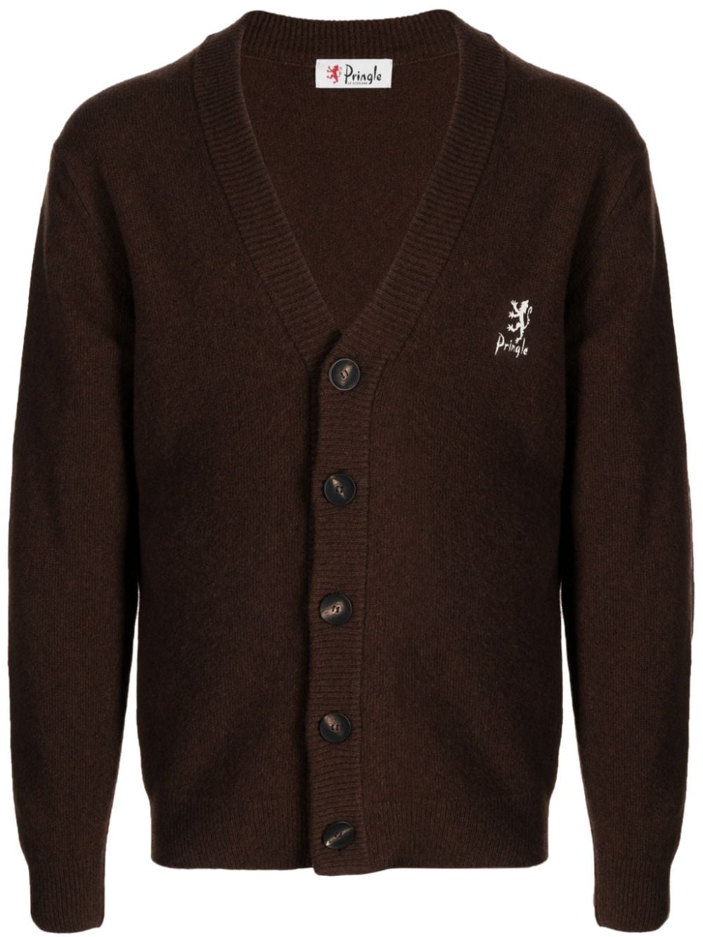 Pringle of Scotland logo-embroidery V-neck cardigan - Brown von Pringle of Scotland