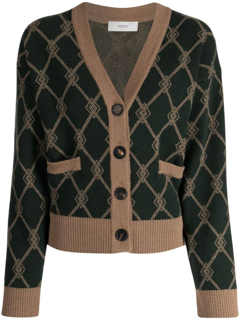 Pringle of Scotland patterned intarsia-knit V-neck cardigan - Green von Pringle of Scotland