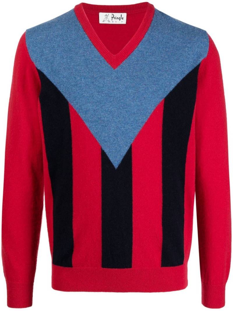 Pringle of Scotland vertical-stripe V-neck jumper - Red von Pringle of Scotland