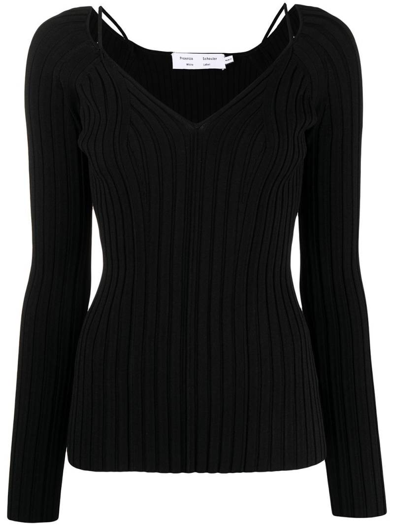 Proenza Schouler White Label V-neck ribbed-knit top - Black von Proenza Schouler White Label