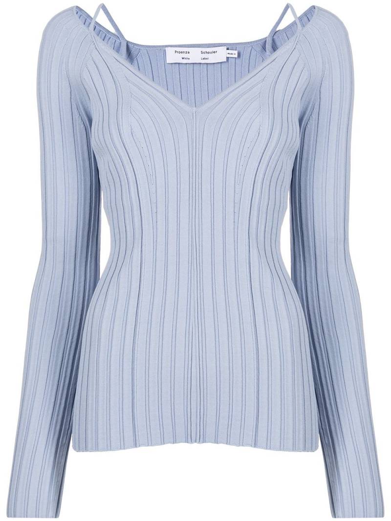 Proenza Schouler White Label lightweight rib knit V-neck top - Blue von Proenza Schouler White Label