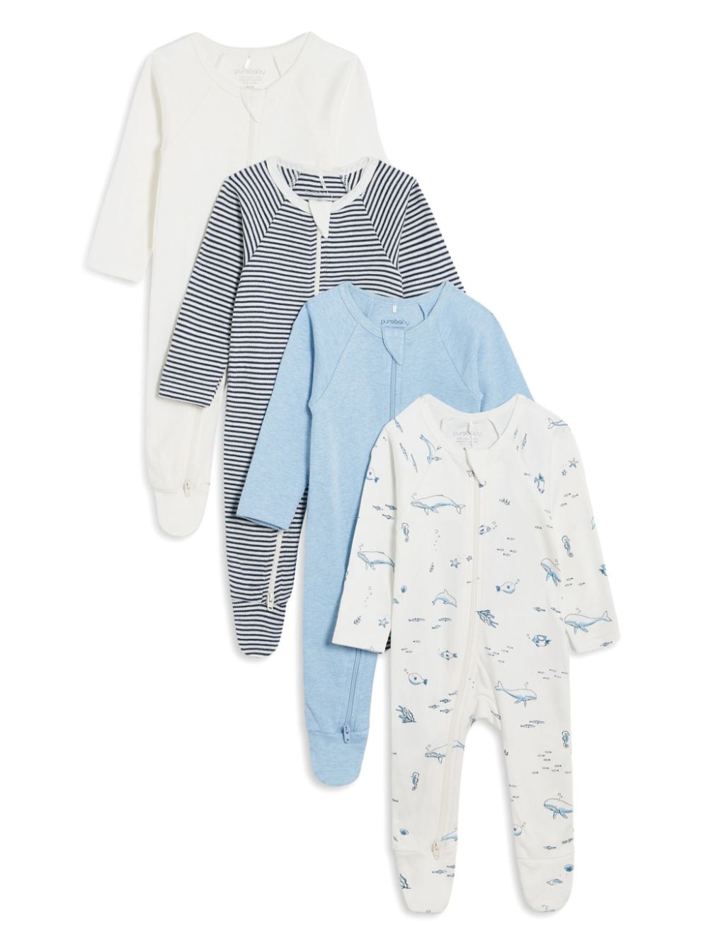 Purebaby Vanilla Nautical grow suits (pack of four) - White von Purebaby