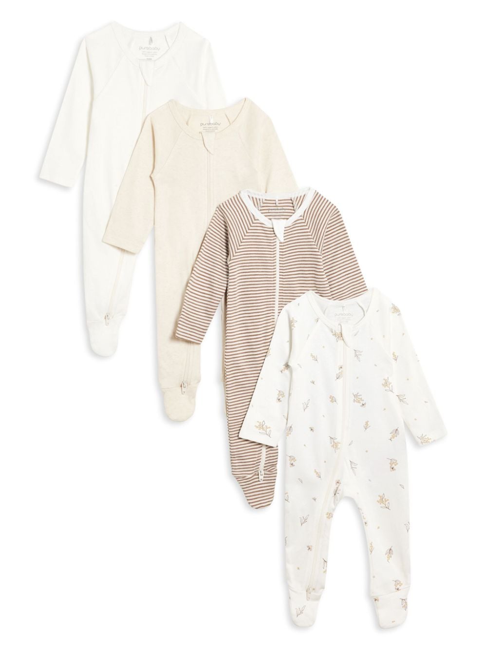 Purebaby zipped grow suits (pack of four) - Neutrals von Purebaby