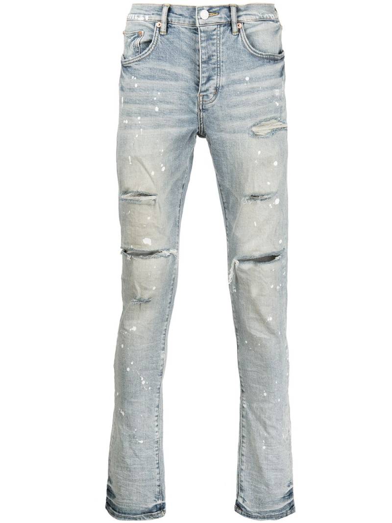 Purple Brand P001 paint splatter slim-fit jeans - Blue von Purple Brand