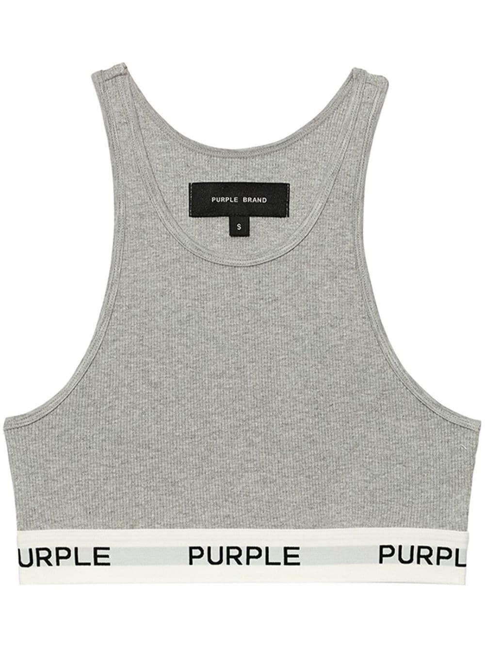 Purple Brand logo-tape cotton sports bra - Grey von Purple Brand