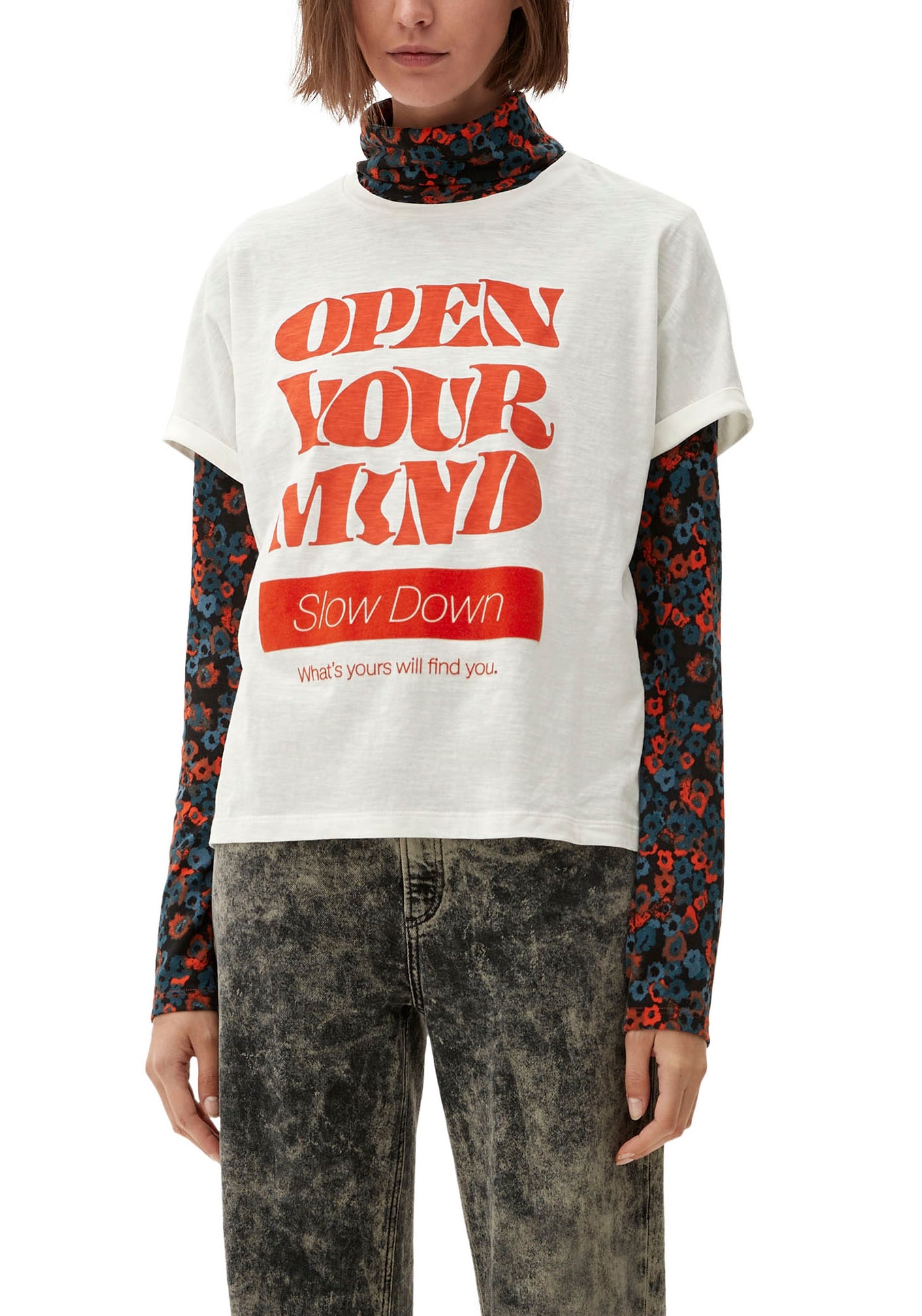 QS T-Shirt, mit Statement Print von QS