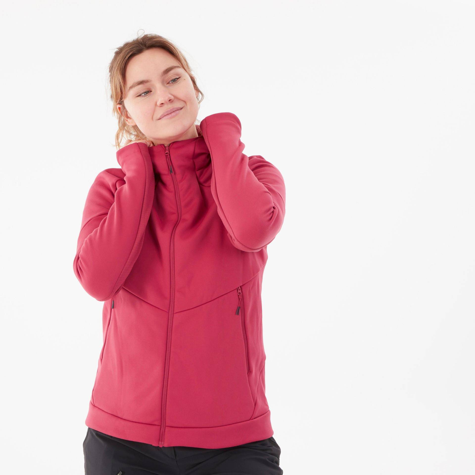 QUECHUA - Fleece MH520 HOODIE, für Damen, Rot Bunt, Größe L von QUECHUA