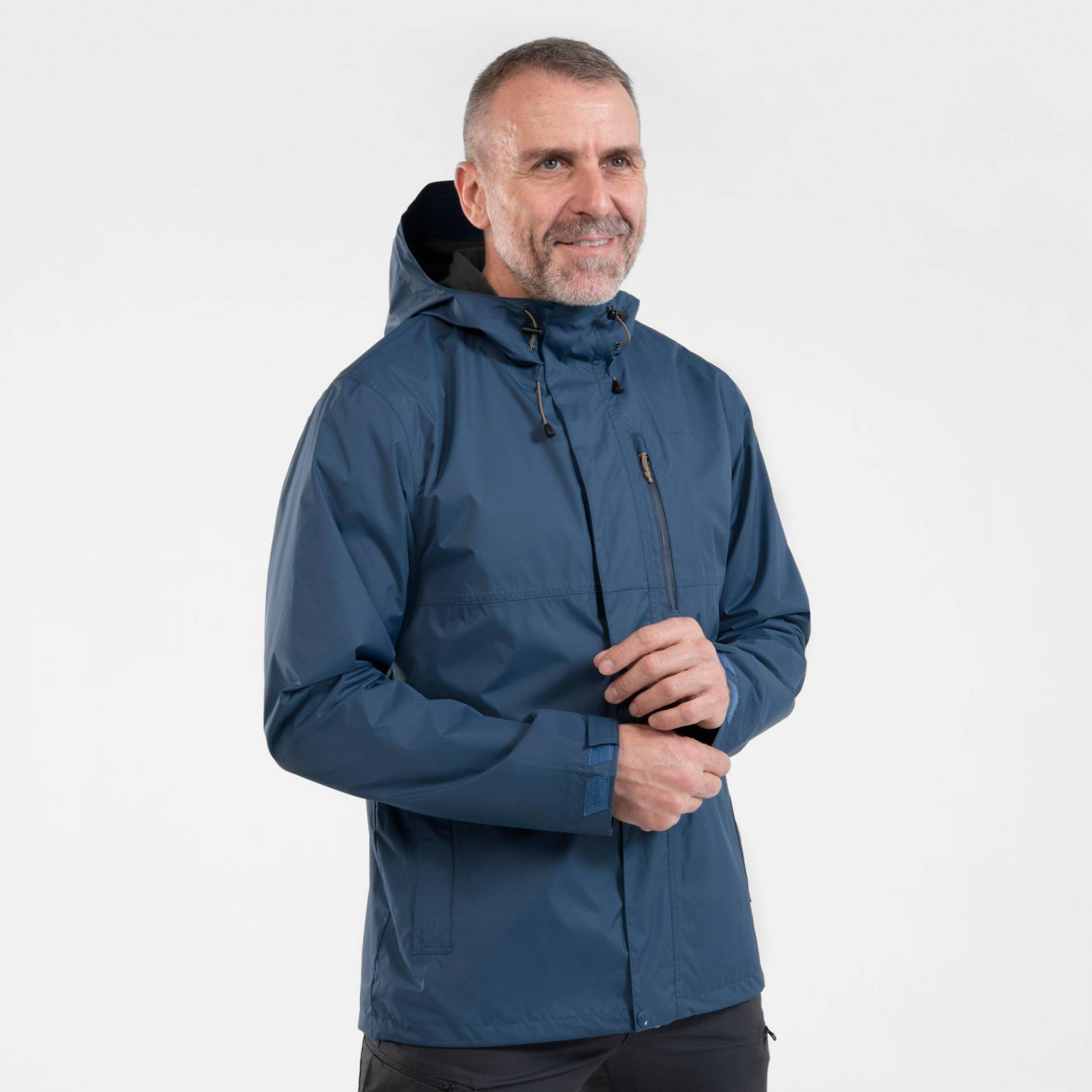 Wanderjacke Naturwandern - Nh500 Wasserdicht Herren Blau Bedruckt 3XL von QUECHUA