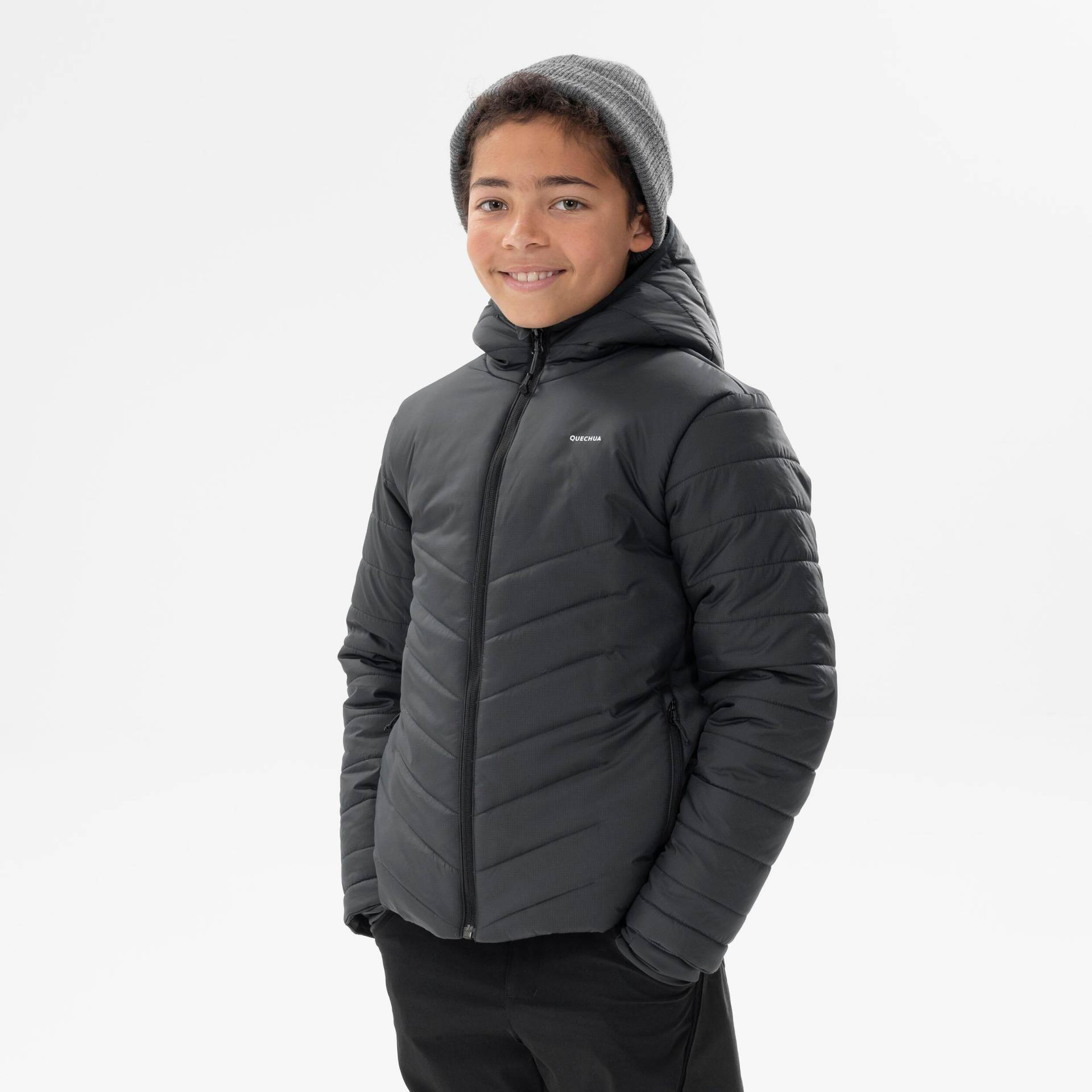 QUECHUA - Wattierte Wanderjacke Hybridjacke Kinder, 123-130CM, Space Black von QUECHUA