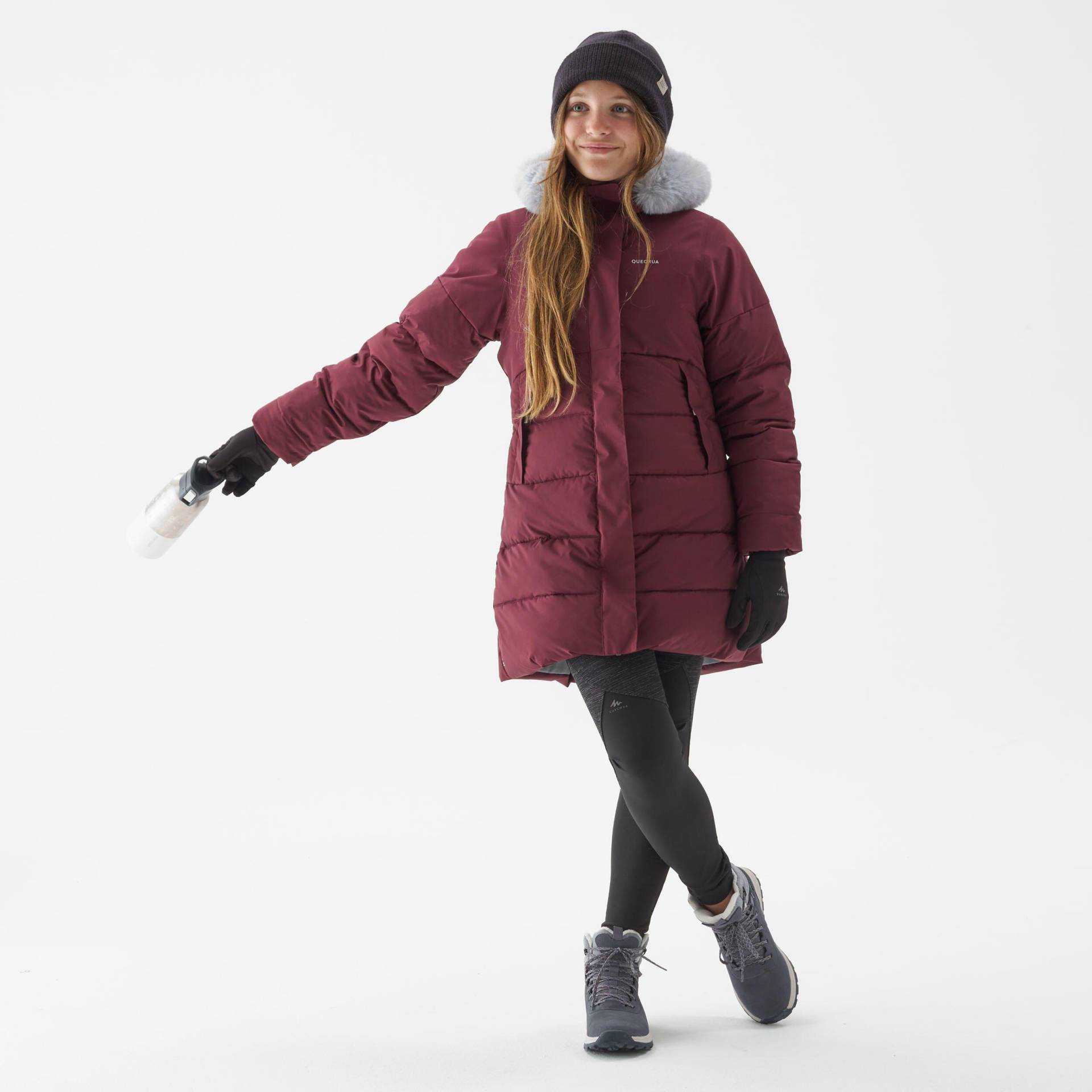 Winterjacke Kinder Wattiert Wasserdicht Warm Bis -8°c Wandern - Sh500 Unisex Violett Bedruckt 141-148CM von QUECHUA