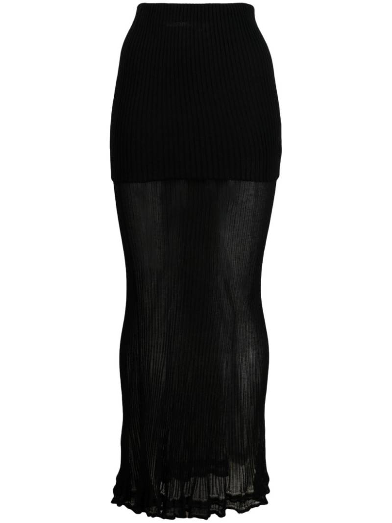 QUIRA semi-sheer ribbed maxi skirt - Black von QUIRA