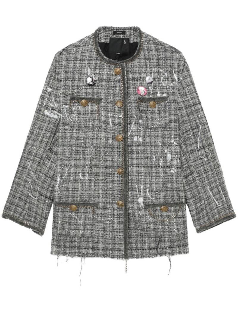 R13 paint-splatter buttoned tweed jacket - Grey von R13