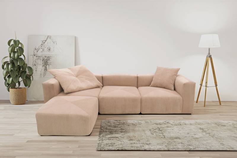 RAUM.ID Ecksofa »Gerrid L-Form«, Cord-Bezug, Modulsofa, bestehend aus Eck- und Mittelelement + Hocker von RAUM.ID