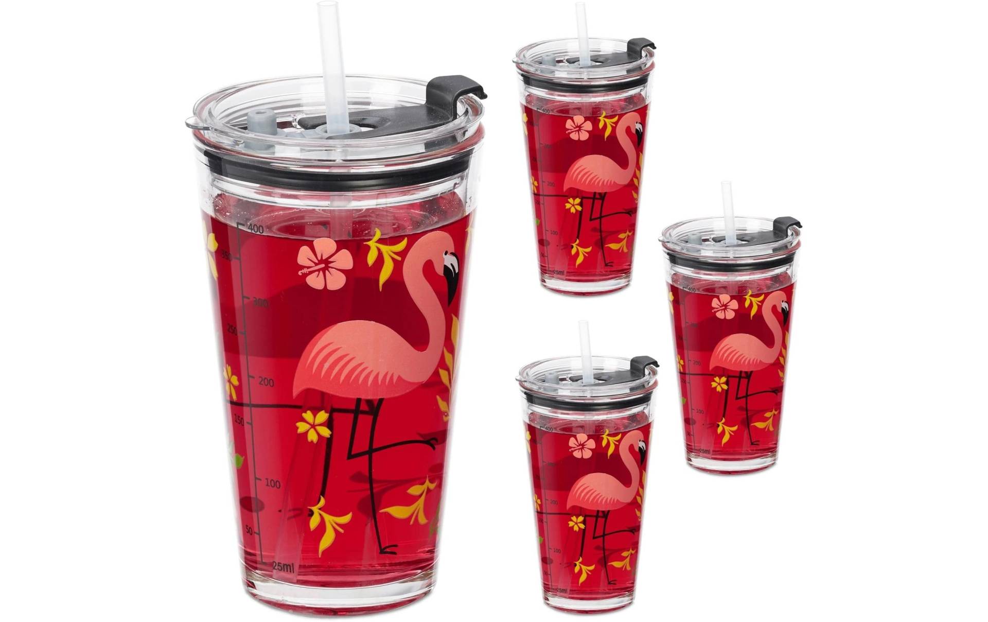 relaxdays Glas »Flamingo 4 Stück 450 ml« von RELAXDAYS