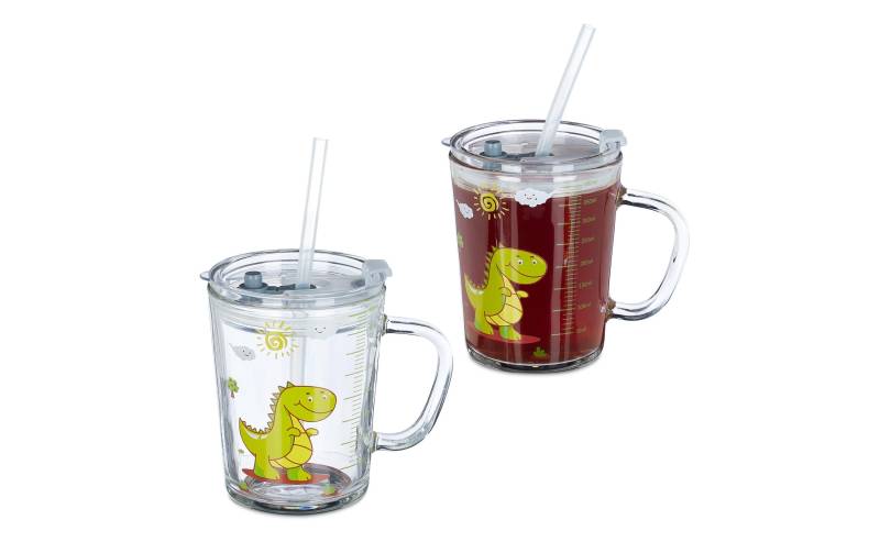 relaxdays Kinderbecher »Dino 400 ml 2er Set, Glas« von RELAXDAYS