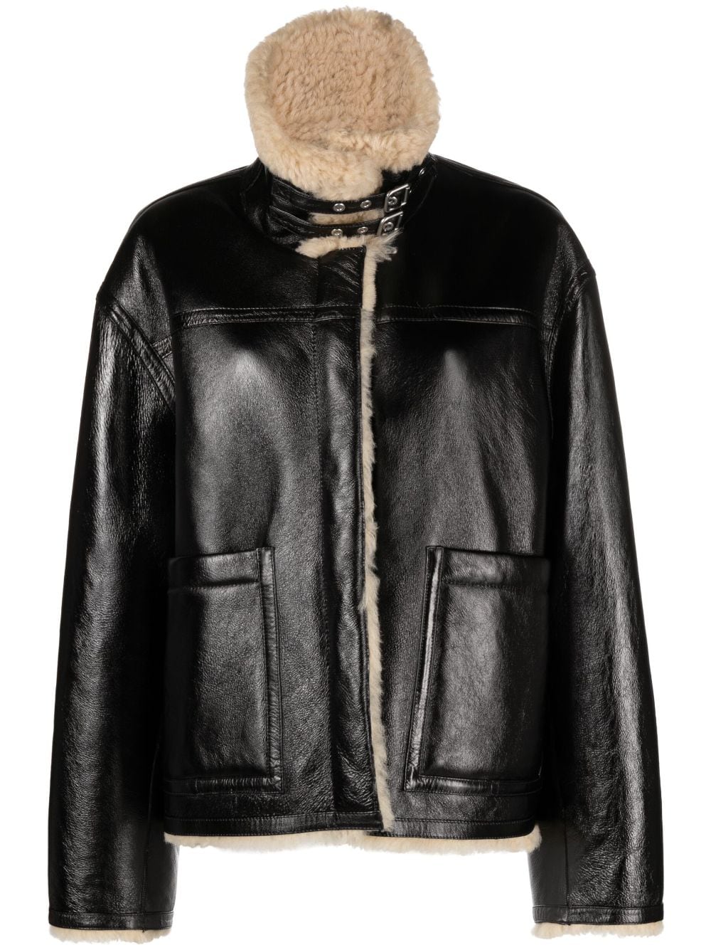 REMAIN shearling-collar leather jacket - Black von REMAIN