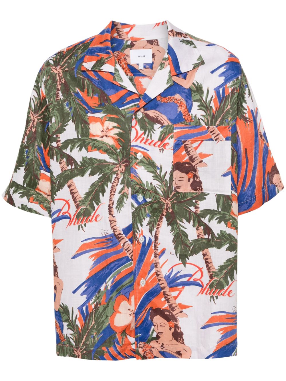 RHUDE floral-print linen shirt - White von RHUDE