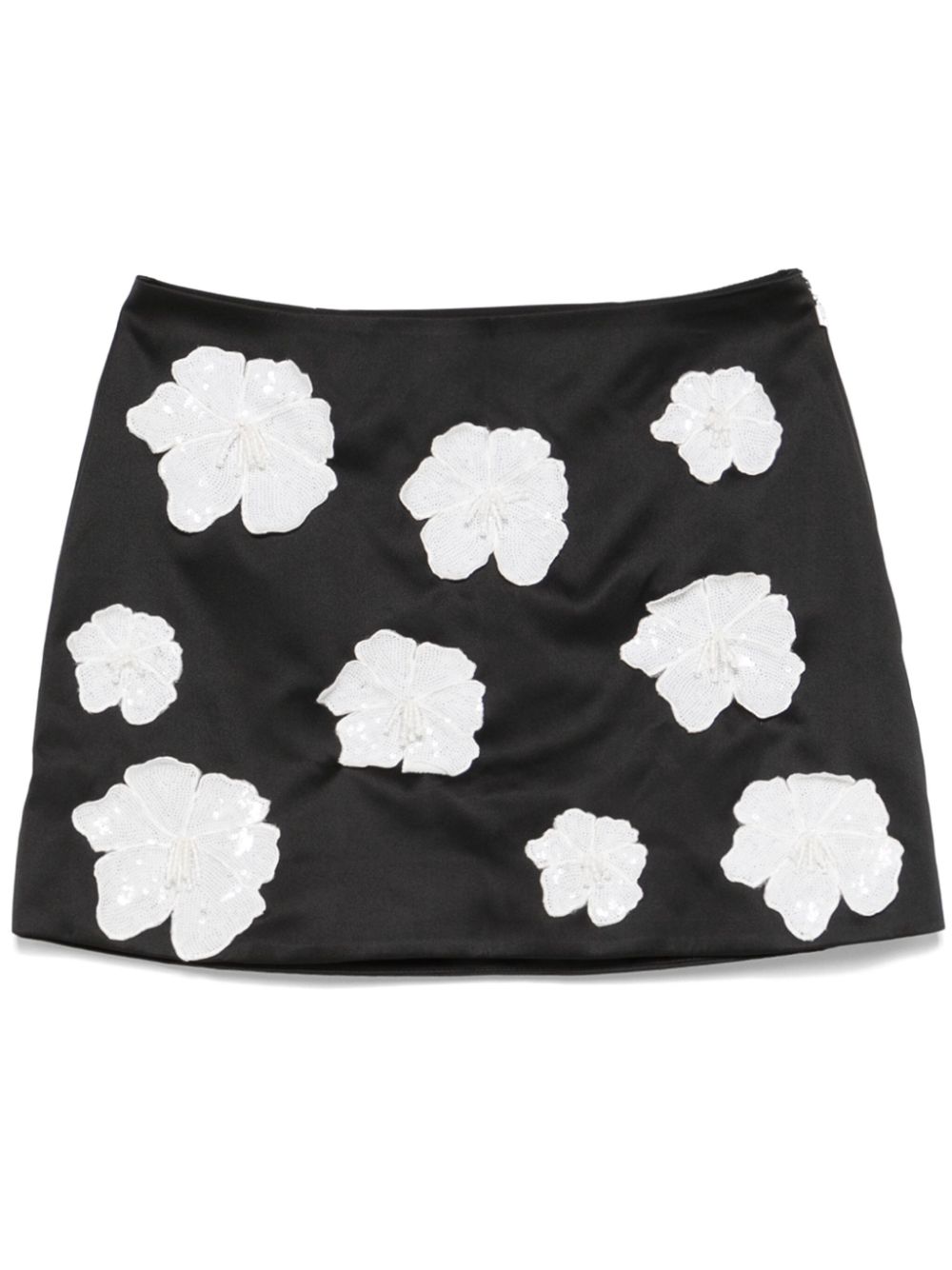 ROTATE BIRGER CHRISTENSEN floral-appliqué satin mini skirt - Black von ROTATE BIRGER CHRISTENSEN