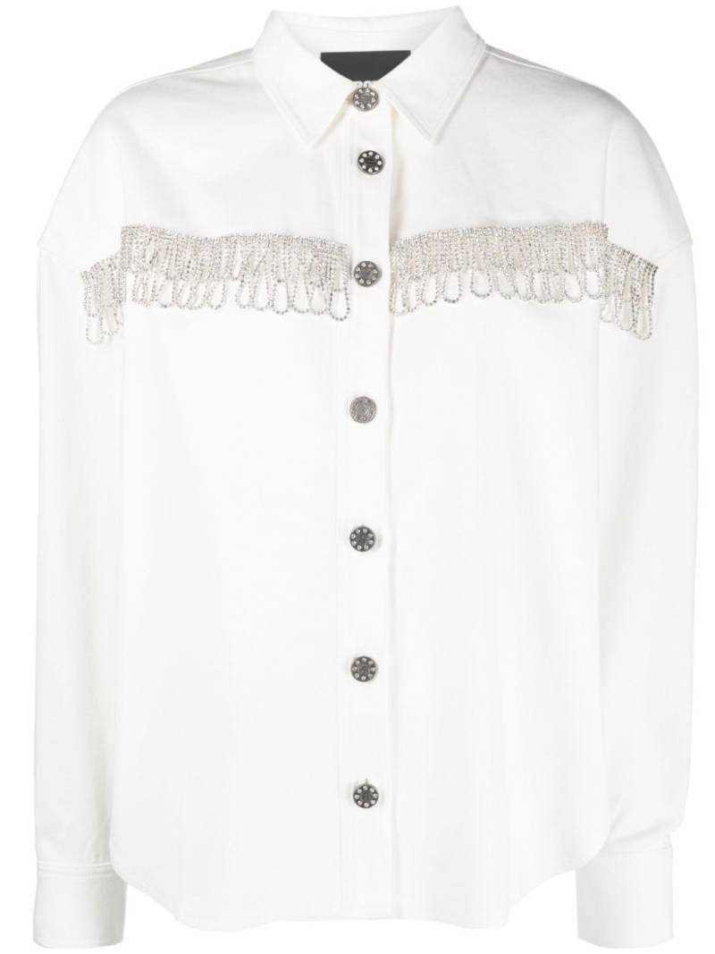 ROTATE BIRGER CHRISTENSEN crystal-embellished fringed cotton shirt - White von ROTATE BIRGER CHRISTENSEN