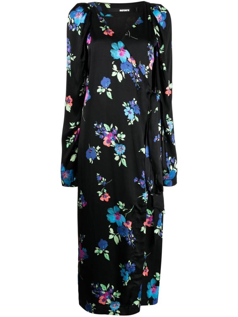 ROTATE BIRGER CHRISTENSEN floral-print satin wrap dress - Black von ROTATE BIRGER CHRISTENSEN