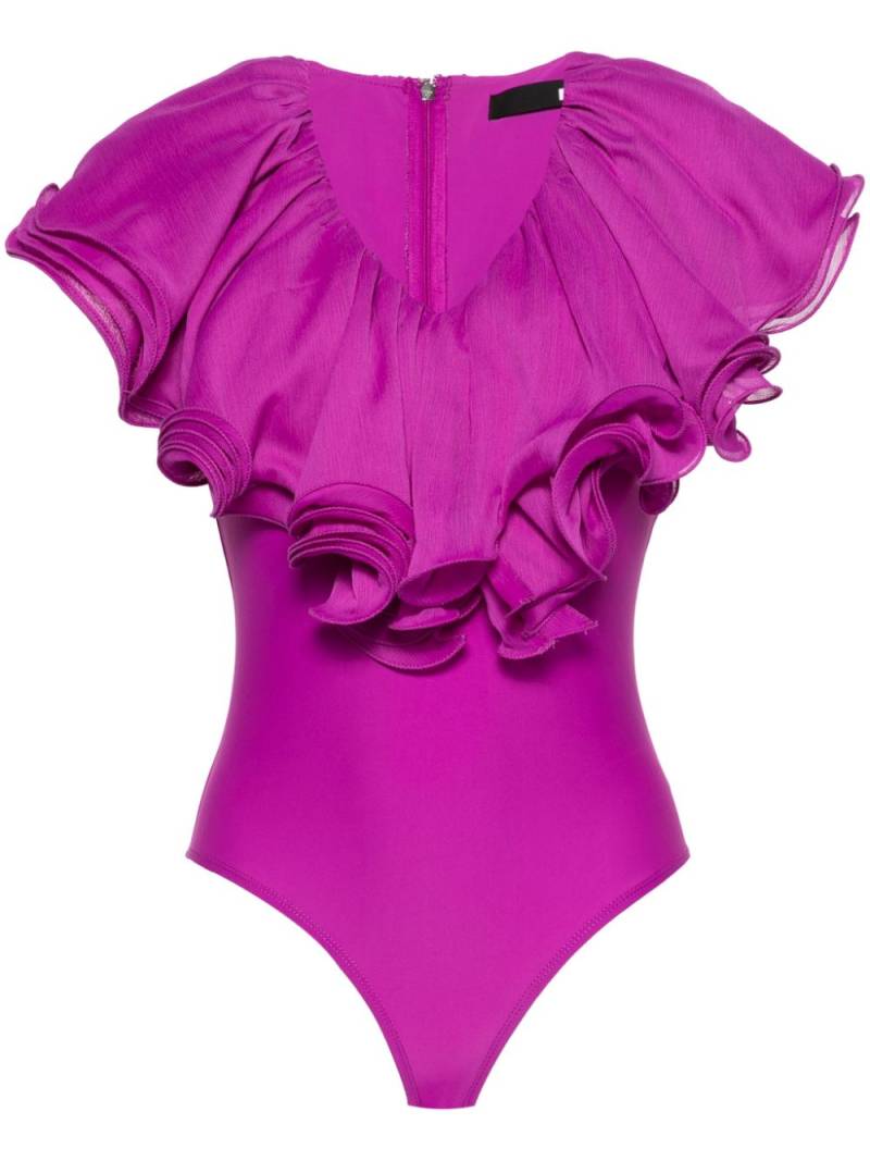 ROTATE BIRGER CHRISTENSEN off-shoulder ruffled bodysuit - Purple von ROTATE BIRGER CHRISTENSEN