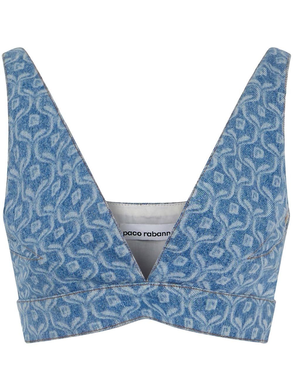 Rabanne chain-print cropped denim top - Blue von Rabanne