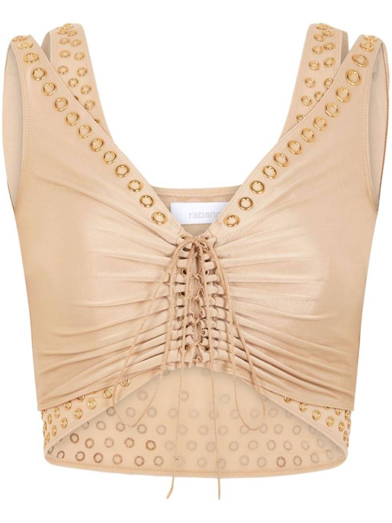 Rabanne eyelet-embelishmet layered crop top - Neutrals von Rabanne