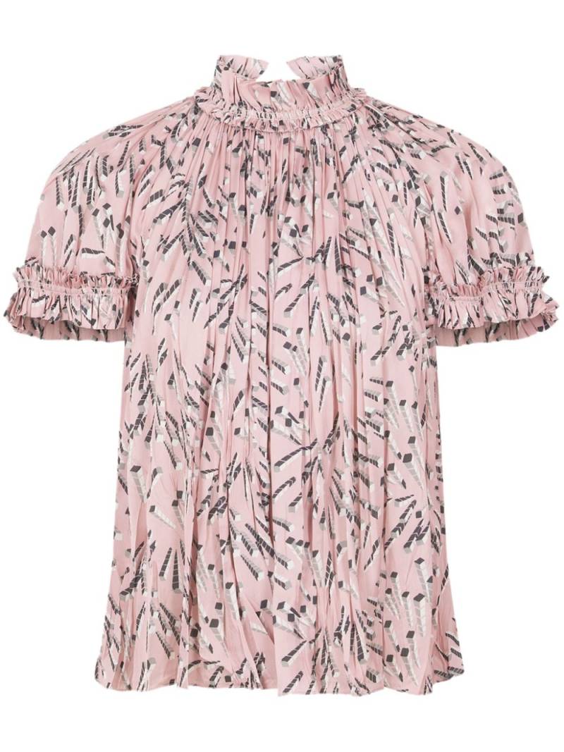 Rabanne gathered-detail graphic-print blouse - Pink von Rabanne