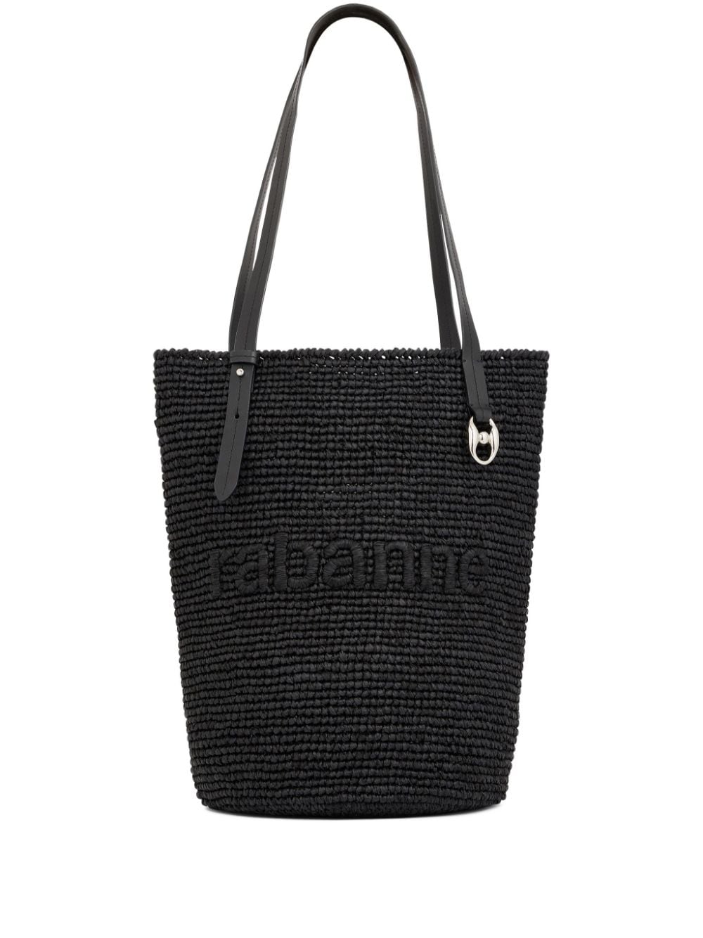 Rabanne logo-embroidered raffia tote bag - Black von Rabanne