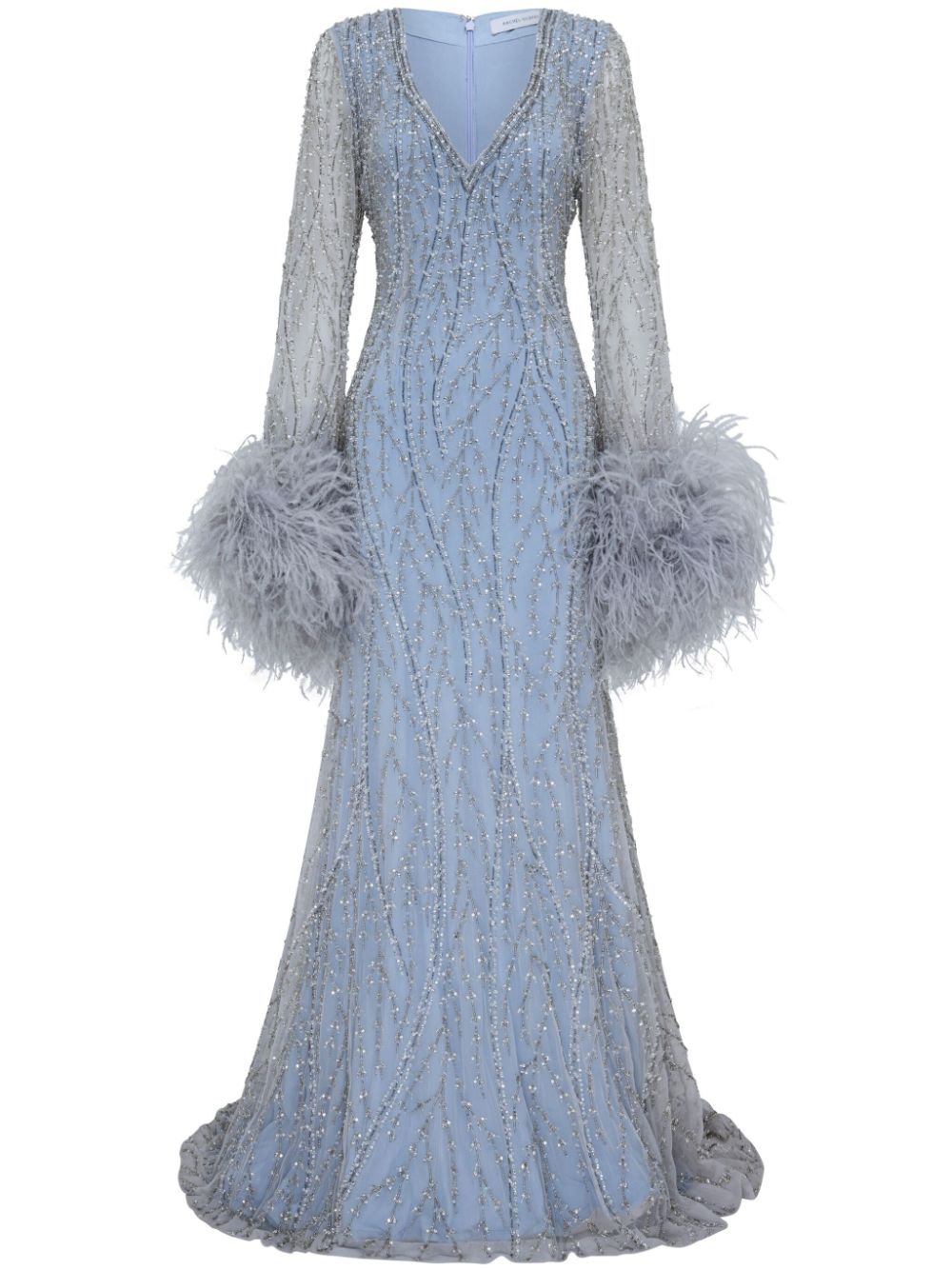 Rachel Gilbert Nowa feather-detail gown - Blue von Rachel Gilbert