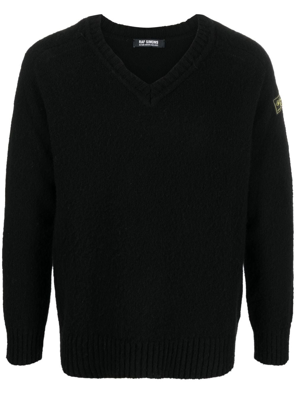 Raf Simons logo-patch V-neck jumper - Black von Raf Simons