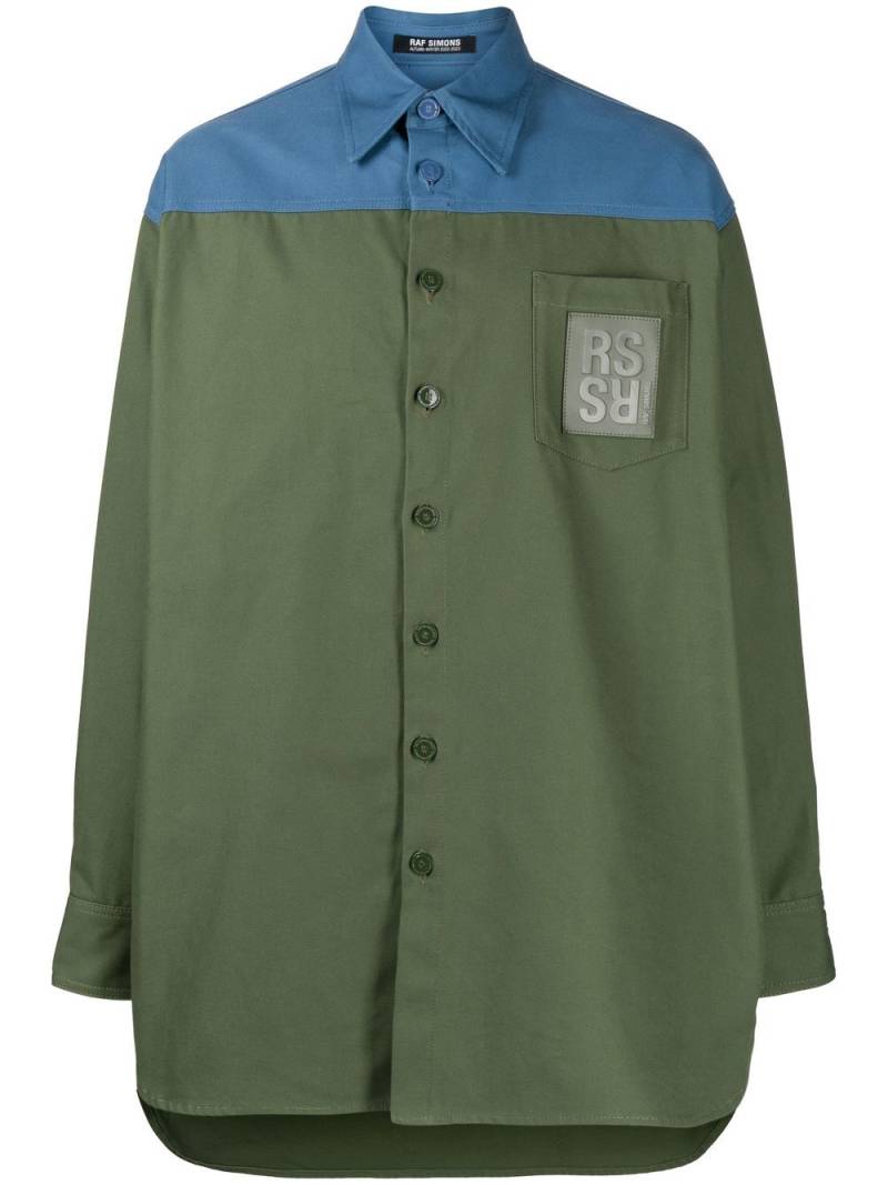 Raf Simons logo-patch panelled shirt - Green von Raf Simons