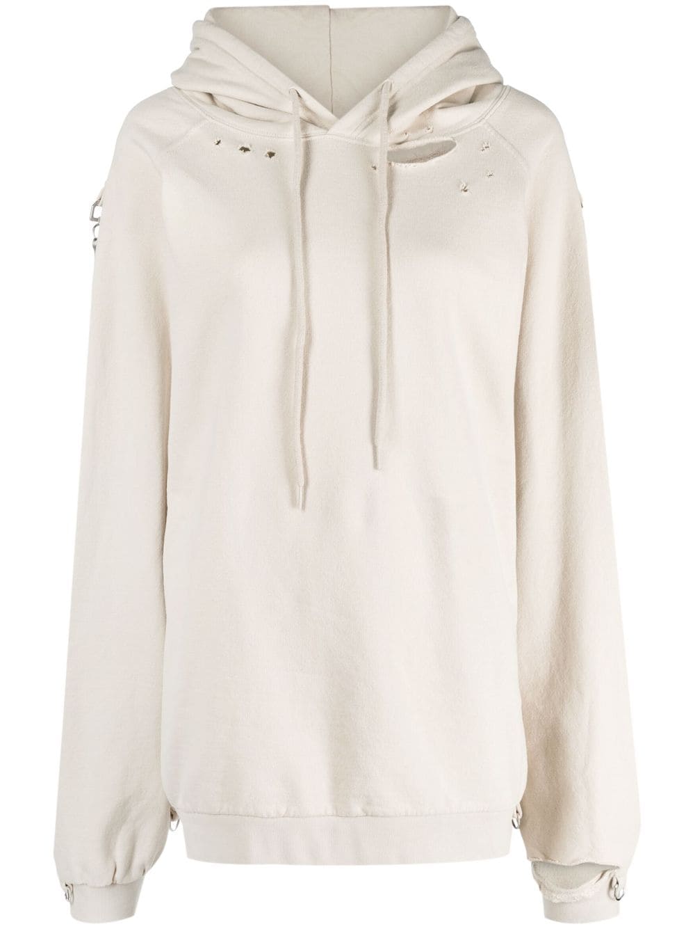 Raf Simons oversized ripped-detail cotton hoodie - Neutrals von Raf Simons