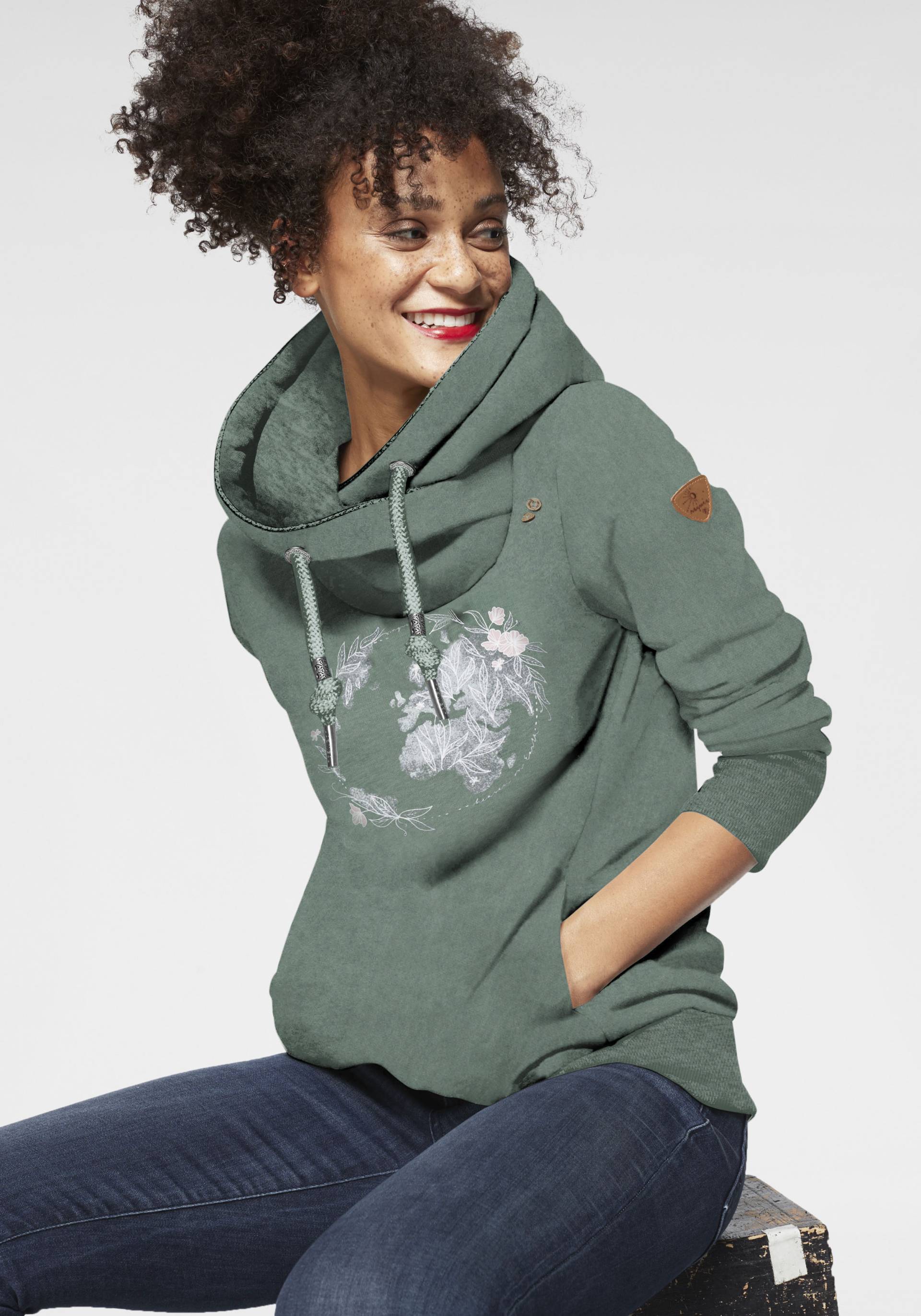 Ragwear Sweater »GRIPY BUTTON WORLD O«, Kapuzensweatshirt mit Statement-Front-Print von Ragwear