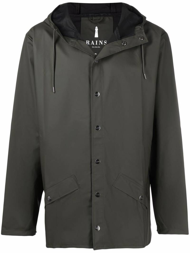 Rains long-sleeve hooded rain jacket - Green von Rains