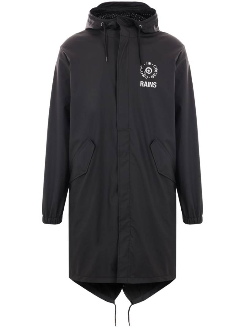 Rains x 10 Corso Como printed hooded raincoat - Black von Rains