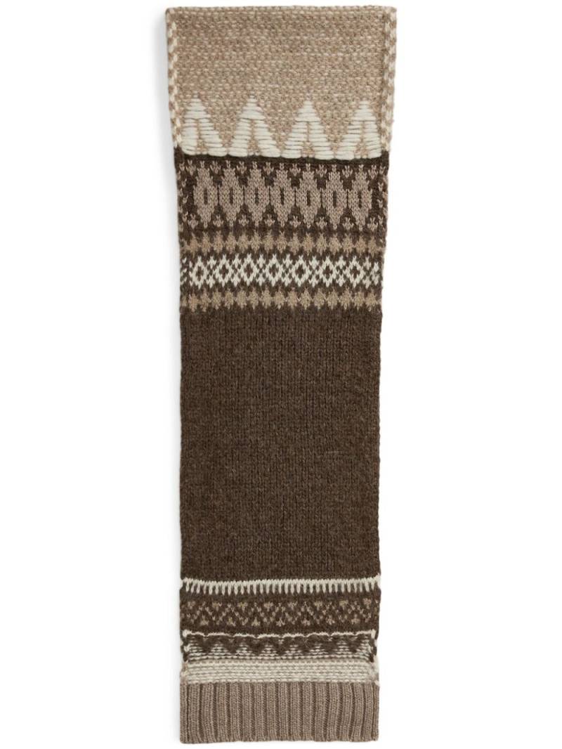 Ralph Lauren Collection patterned-intarsia ribbed-edge scarf - Brown von Ralph Lauren Collection