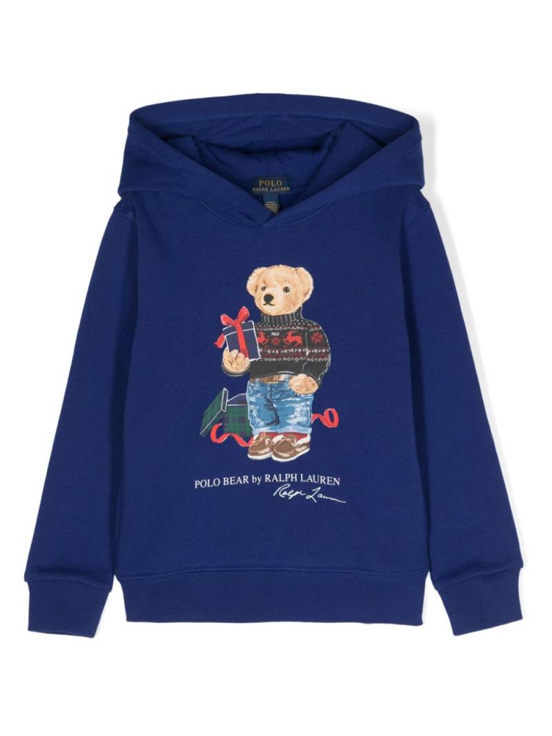 POLO RALPH LAUREN KIDS Polo Bear-print long-sleeve hoodie - Blue von POLO RALPH LAUREN KIDS