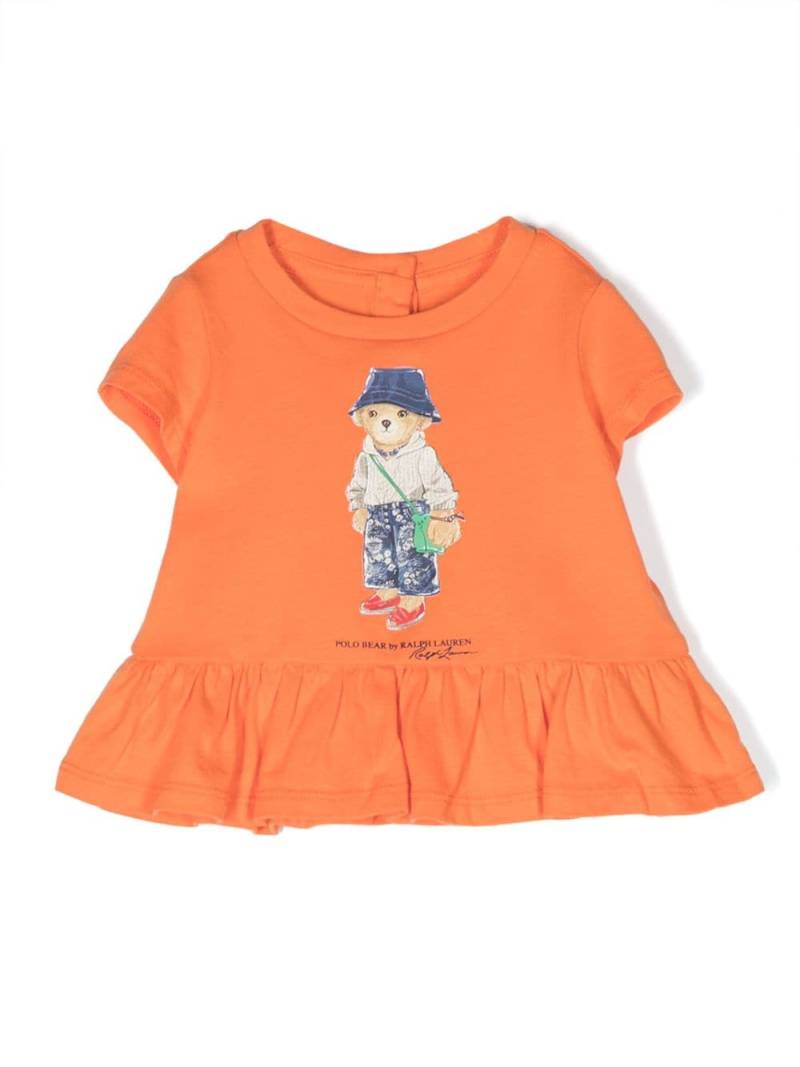 Ralph Lauren Kids Polo Bear-print ruffled-hem T-shirt - Orange von Ralph Lauren Kids