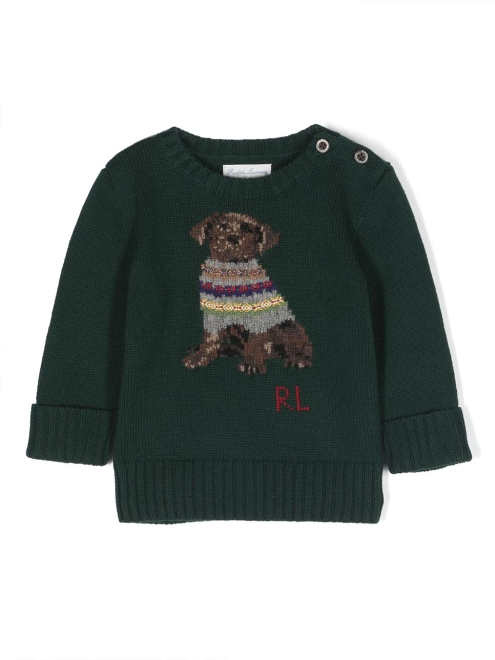 POLO RALPH LAUREN KIDS dog-intarsia cotton-blend jumper - Green von POLO RALPH LAUREN KIDS