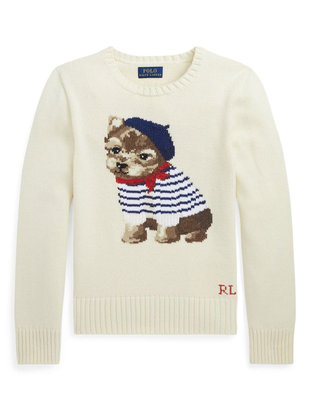 POLO RALPH LAUREN KIDS dog-intarsia cotton-blend jumper - White von POLO RALPH LAUREN KIDS