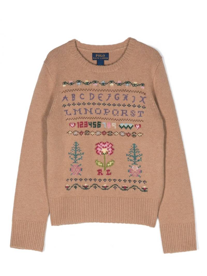 POLO RALPH LAUREN KIDS embroidered crew-neck jumper - Neutrals von POLO RALPH LAUREN KIDS