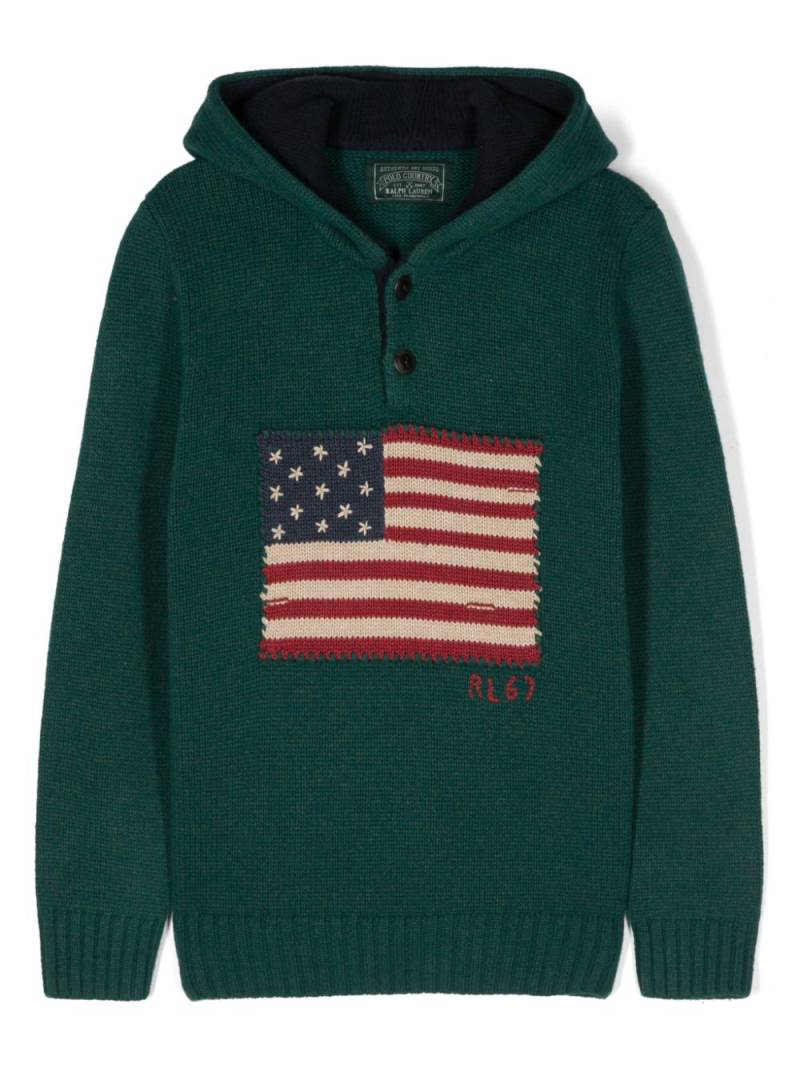 POLO RALPH LAUREN KIDS flag-embroidered knitted hoodie - Green von POLO RALPH LAUREN KIDS