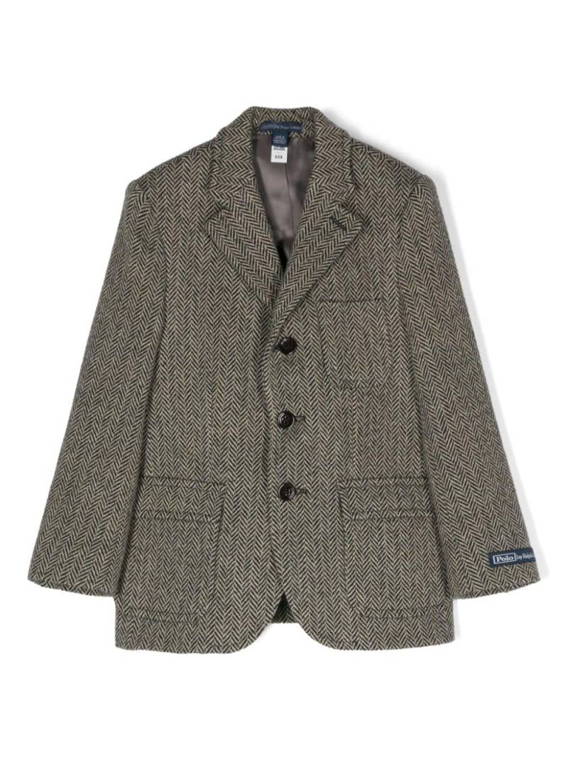 Ralph Lauren Kids logo-patch herringbone-pattern blazer - Black von Ralph Lauren Kids