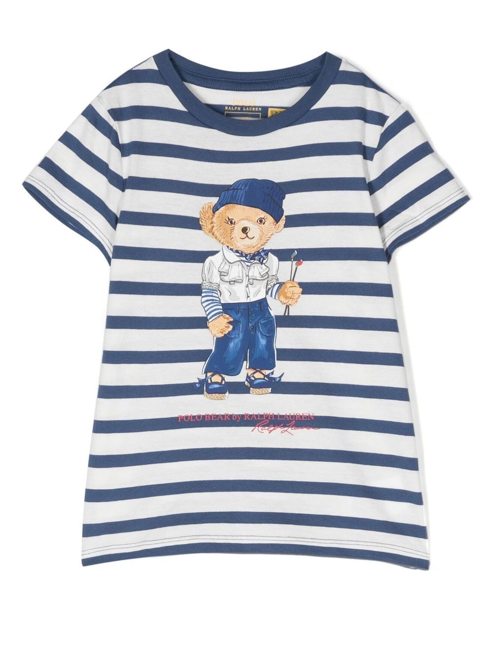 Ralph Lauren Kids striped polo-bear print T-shirt - White von Ralph Lauren Kids