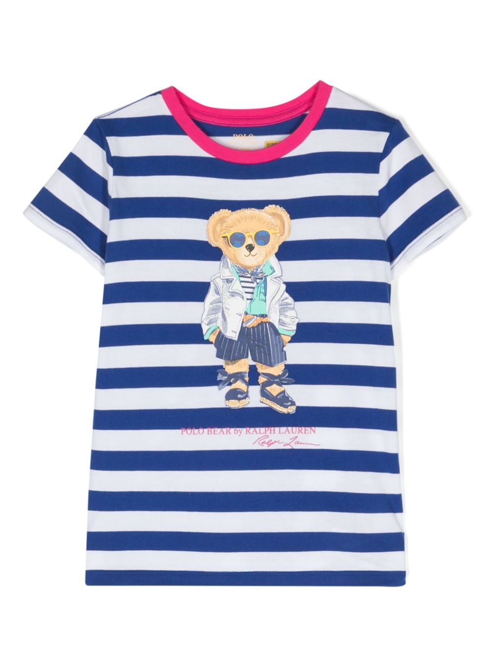 POLO RALPH LAUREN KIDS teddy bear-print striped T-shirt - Blue von POLO RALPH LAUREN KIDS