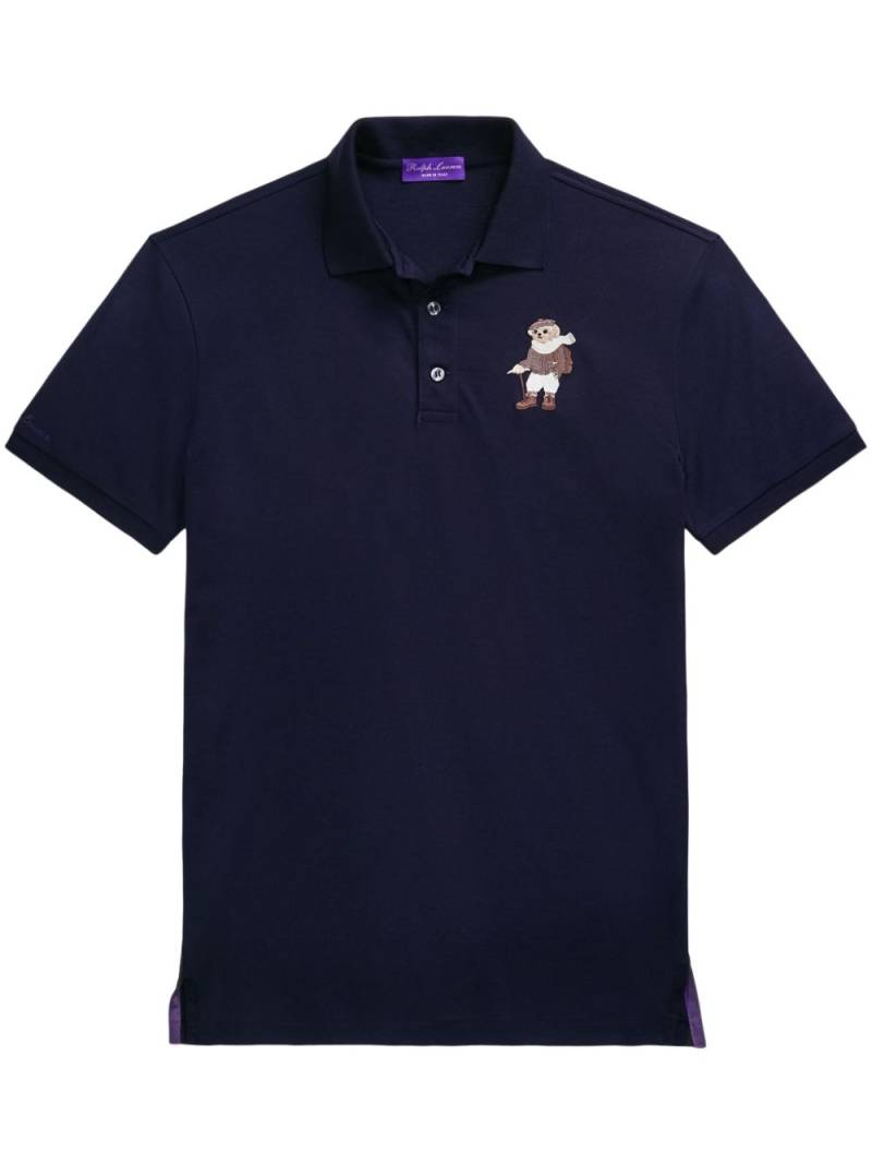 Ralph Lauren Purple Label Teddy Bear-embroidered cotton polo shirt - Blue von Ralph Lauren Purple Label