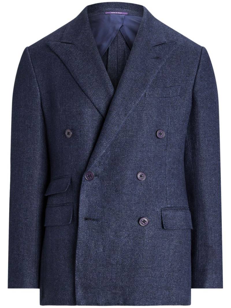 Ralph Lauren Purple Label large-herringbone double-breasted sports jacket - Blue von Ralph Lauren Purple Label