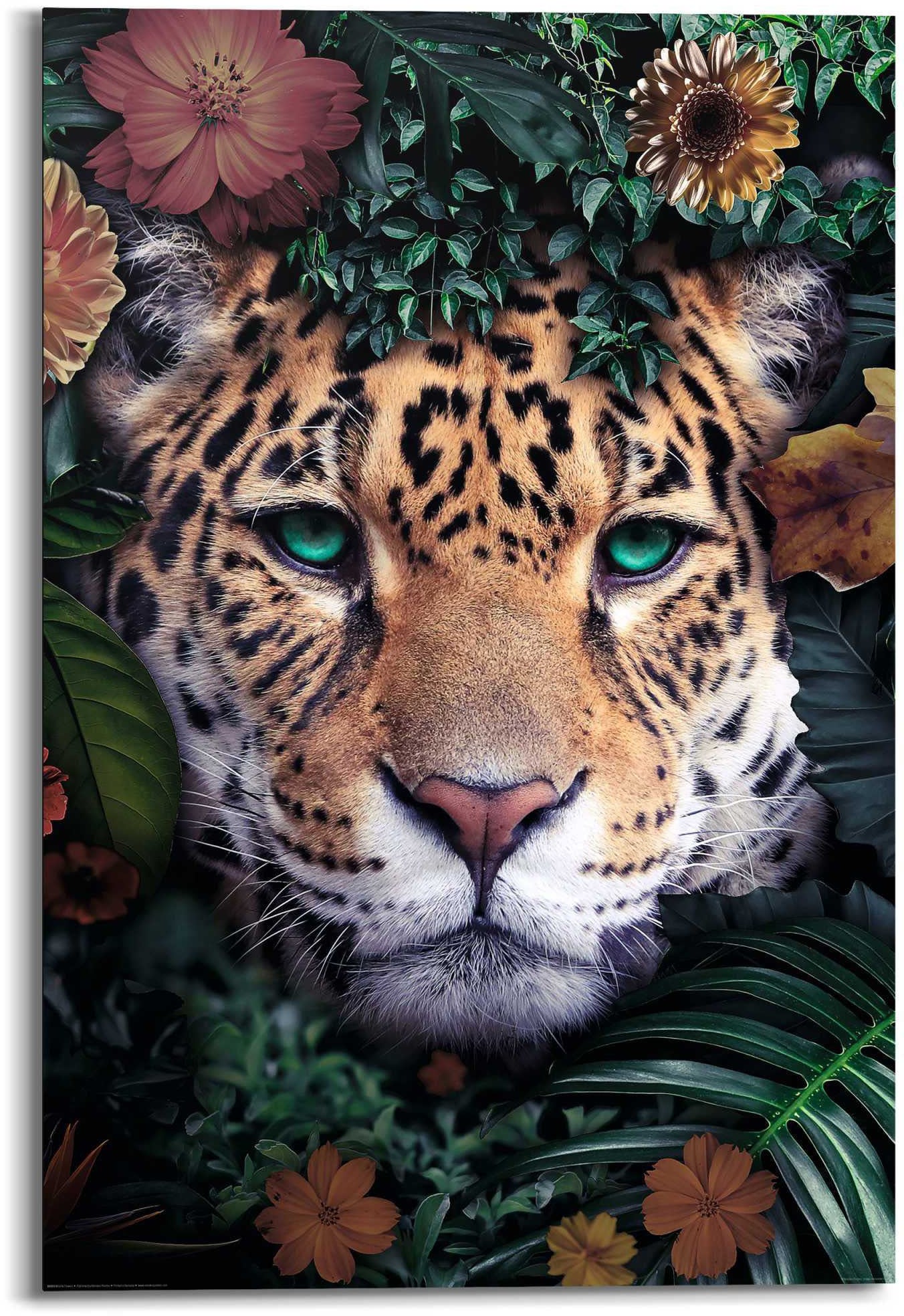 Reinders! Wandbild »Wandbild Leopard Blumenkranz - Jungle - Farbenfroh«, Leopard, (1 St.) von Reinders!