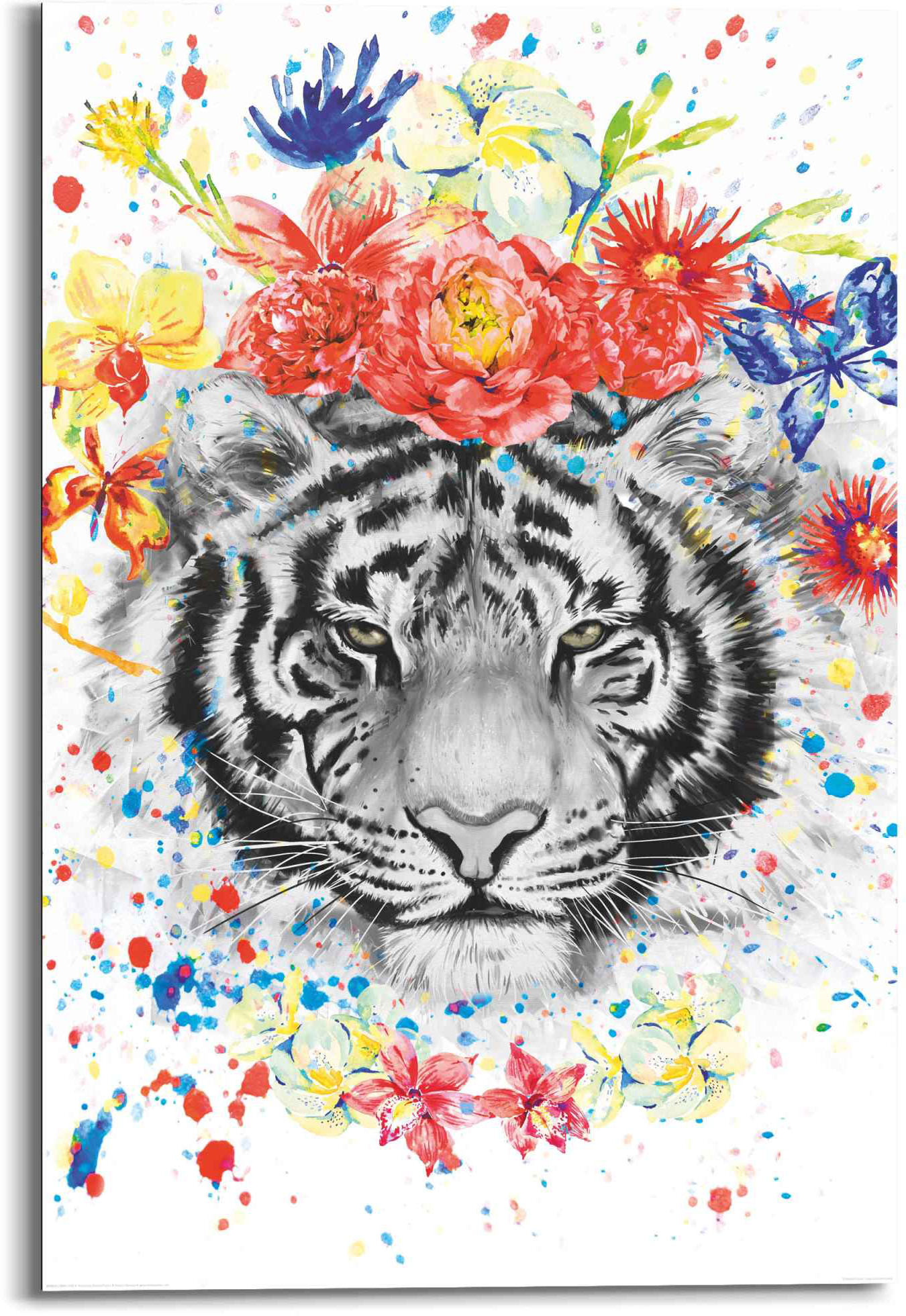 Reinders! Wandbild »Wandbild Tiger Blumenkranz - Pflanzen - Farbenfroh«, Tiger, (1 St.) von Reinders!